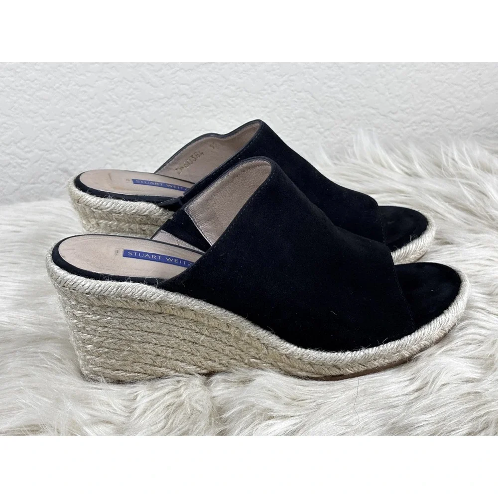 Stuart Weitzman Marabella Wedge Mule Women's 9.5 Black‎ Suede Slip-On